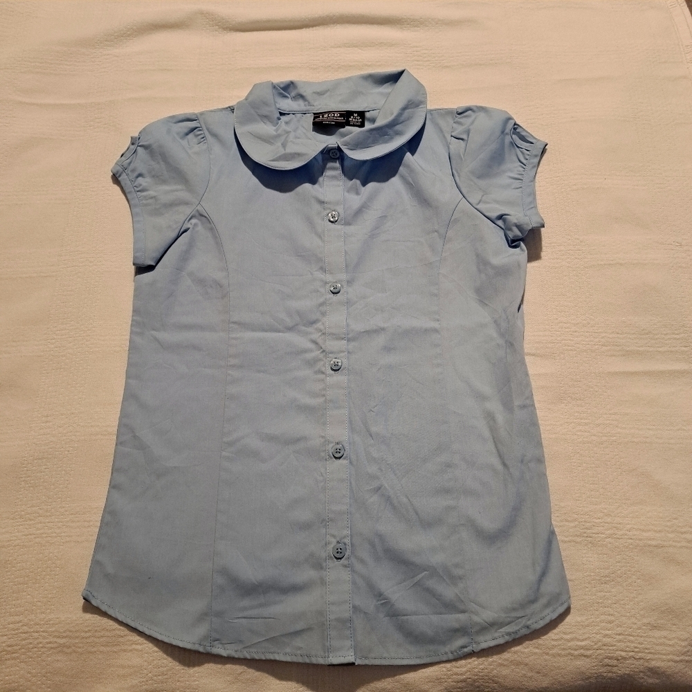IZOD girls size 8-10 Peter Pan collar school uniform approved, light blue